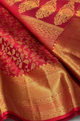 Red silk blend sarees with blouse piece