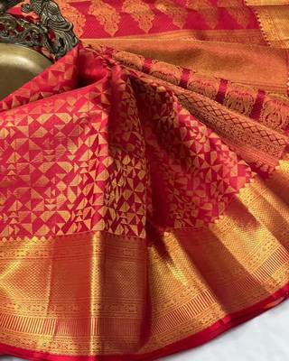 Red silk blend sarees with blouse piece 5