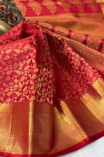 Red silk blend sarees with blouse piece