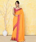 mustard yellow hand work cotton saree with blouse piece