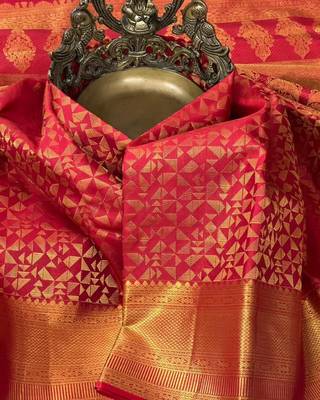 Red silk blend sarees with blouse piece 6