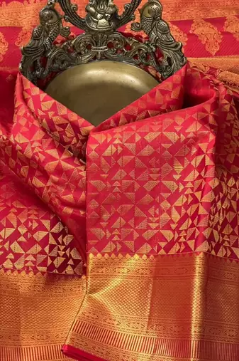 Red silk blend sarees with blouse piece