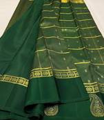 Green silk blend sarees with blouse piece