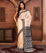 Off white tussar silk jamdani saree with blouse piece