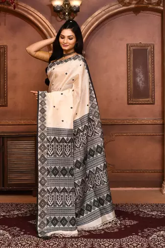 Off white tussar silk jamdani saree with blouse piece
