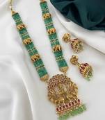 Royal elephant emerald beaded necklace set - antique gold temple jewelry with ruby accents (designer collection)