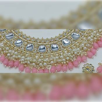 Luxurious kundan choker set with pearl and pink bead accents - traditional indian bridal jewelry 2