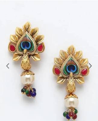 Traditional pearl rani haar with peacock pendant - multicolor beaded wedding Necklace :: set with designer earrings 4