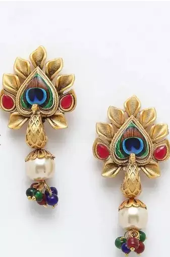 Traditional pearl rani haar with peacock pendant - multicolor beaded wedding Necklace :: set with designer earrings