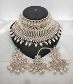 Luxury white crystal choker set - rose gold-plated bridal jewelry with pearl accents