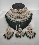 Luxury green crystal choker set - rose gold-plated bridal jewelry with pearl accents