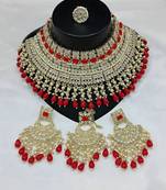 Royal pearl and crystal choker set - gold-plated wedding jewelry with earrings and ring