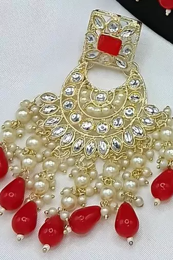 Royal pearl and crystal choker set - gold-plated wedding jewelry with earrings and ring