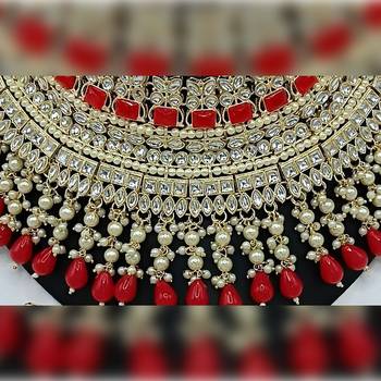 Royal pearl and crystal choker set - gold-plated wedding jewelry with earrings and ring 3