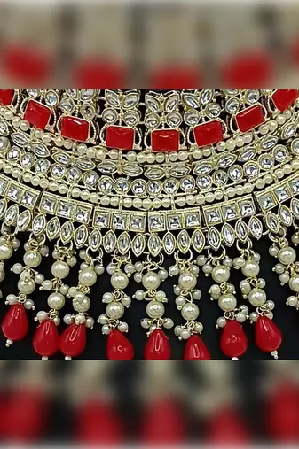 Royal pearl and crystal choker set - gold-plated wedding jewelry with earrings and ring