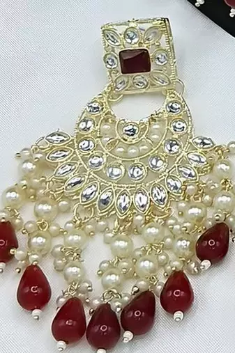 Royal pearl and crystal choker set - gold-plated wedding jewelry with earrings and ring