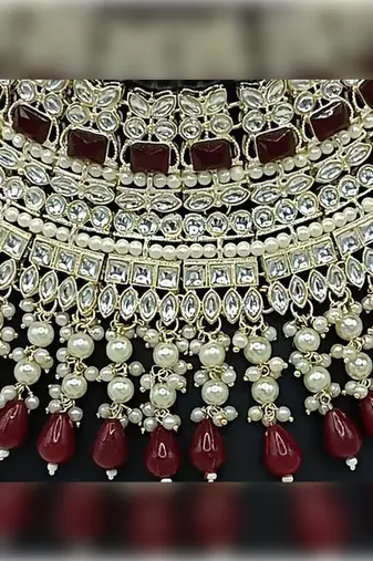 Royal pearl and crystal choker set - gold-plated wedding jewelry with earrings and ring