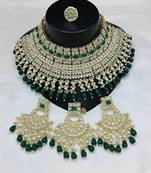 Royal pearl and crystal choker set - gold-plated wedding jewelry with earrings and ring