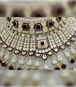 Royal maroon kundan choker necklace set bridal polki jewelry with pearl for wedding, karwa chauth & festive occasions