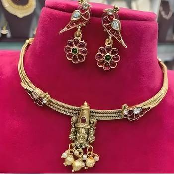jewel studio antique gold temple jewelry - lord balaji choker Necklace :: with earrings 1