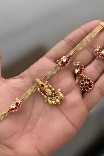 jewel studio antique gold temple jewelry - lord balaji choker Necklace :: with earrings