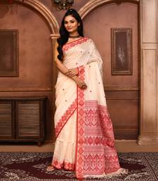 Off white tussar silk saree with blouse piece