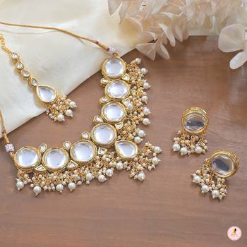 Classic gold-plated polki choker Necklace :: with pearl clusters - elegant traditional wedding jewelry" 2