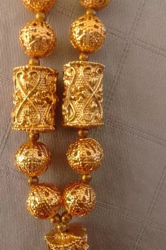 Elegant gold beaded tassel Necklace :: - traditional indian long chain jewelry