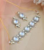 Luxury kundan choker necklace set with matching earrings - two-tone gold and silver designer indian wedding jewelry