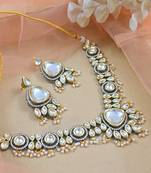 Elegant kundan-style necklace set with pearl drops | traditional gold-plated indian jewelry set with matching earrings