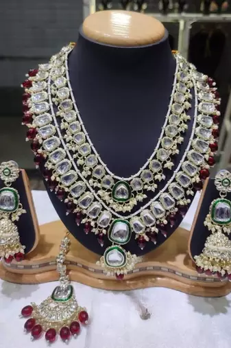 Royal polki kundan Necklace :: set with maroon accents - vintage-inspired bridal collection