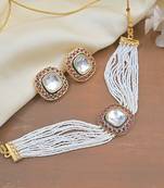 Handcrafted kundan pearl necklace set with ruby red stones - traditional indian wedding jewelry with  earrings