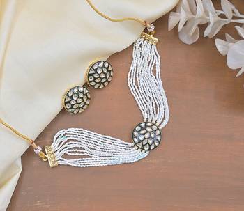 Elegant meenakari pearl choker set - handcrafted kundan Necklace :: with matching studs 1