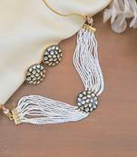 Elegant meenakari pearl choker set - handcrafted kundan necklace with matching studs