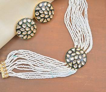 Elegant meenakari pearl choker set - handcrafted kundan Necklace :: with matching studs 2