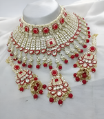 Royal ruby red kundan choker necklace set bridal polki jewelry with pearl for wedding, karwa chauth & festive occasions