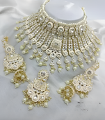 Ivory pearl kundan choker set - luxury bridal polki necklace with chandelier earrings for wedding & special occasions