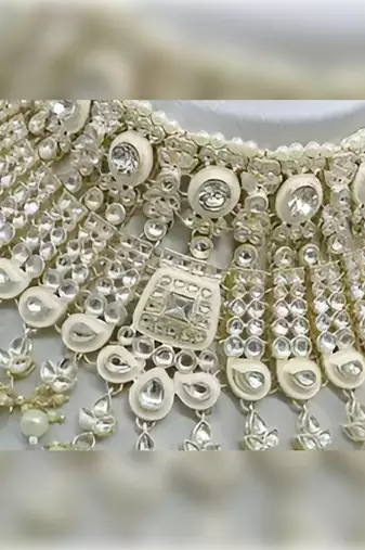 Ivory pearl kundan choker set - luxury bridal polki Necklace :: with chandelier earrings for wedding & special occasions