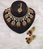 kundan pearl necklace set with maang tikka - designer meenakari wedding jewelry collection