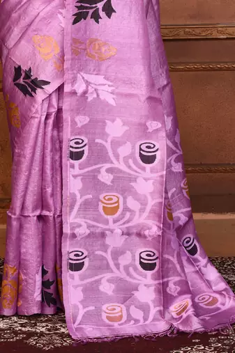 Purple tussar silk jamdani saree with blouse piece