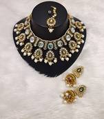 kundan pearl necklace set with maang tikka - designer meenakari wedding jewelry collection