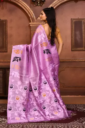 Purple tussar silk jamdani saree with blouse piece