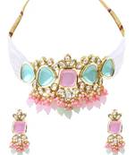 Elegant multi gold indian kundan choker necklace and earring set