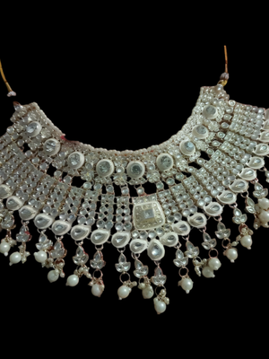 Ivory pearl kundan choker set - luxury bridal polki Necklace :: with chandelier earrings for wedding & special occasions 3