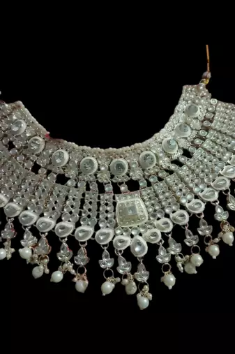 Ivory pearl kundan choker set - luxury bridal polki Necklace :: with chandelier earrings for wedding & special occasions