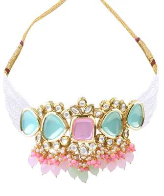 Elegant multi gold indian kundan choker Necklace :: and earring set 3
