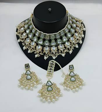Kundan choker set with pearl tassels - premium glass cut stone wedding collection 1