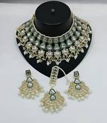 Kundan choker set with pearl tassels - premium glass cut stone wedding collection