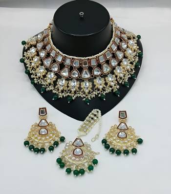 Kundan choker set with pearl tassels - premium glass cut stone wedding collection 1