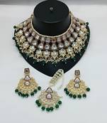 Kundan choker set with pearl tassels - premium glass cut stone wedding collection